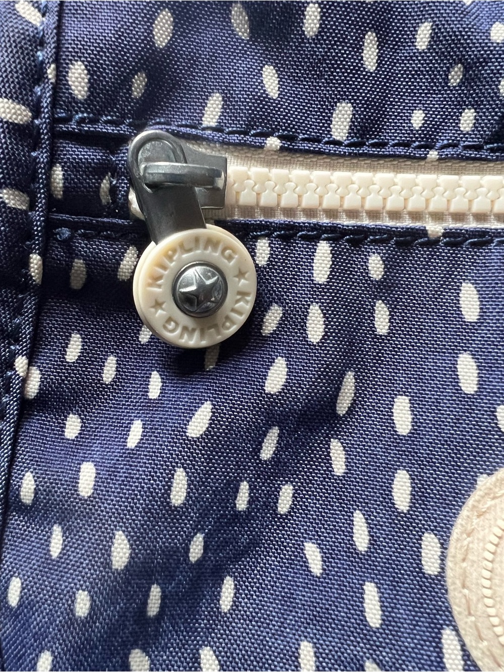 Kipling Navy Polka Dot Crossbody with Cream Trim. - Picture 5 of 11